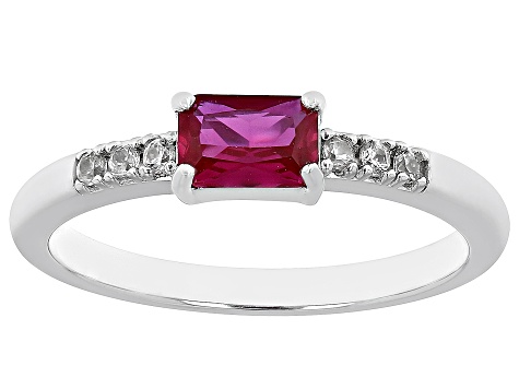 Red Lab Created Ruby With White Zircon Rhodium Over Sterling Silver July Birthstone Ring .70ctw