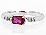 Red Lab Created Ruby With White Zircon Rhodium Over Sterling Silver July Birthstone Ring .70ctw