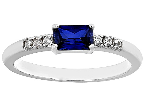Blue Lab Created Sapphire & White Zircon Rhodium Over Silver September Birthstone Ring .67ctw