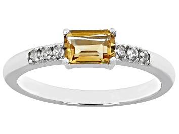 Picture of Yellow Citrine With White Zircon Rhodium Over Sterling Silver November Birthstone Ring .58ctw