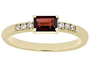 Red Garnet with White Zircon 18k Yellow Gold Over Sterling Silver January Birthstone Ring .67ctw