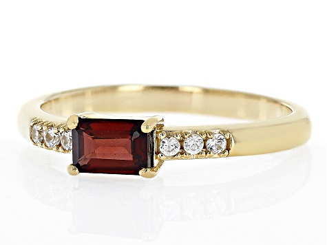 Red Garnet with White Zircon 18k Yellow Gold Over Sterling Silver January Birthstone Ring .67ctw