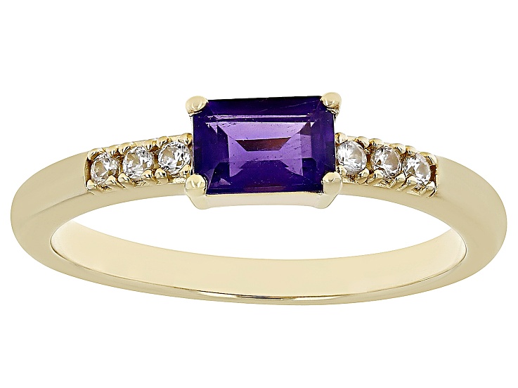 Purple African Amethyst with White Zircon 18k Yellow Gold Over Silver February Birthstone Ring