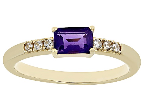 Purple African Amethyst with White Zircon 18k Yellow Gold Over Silver February Birthstone Ring
