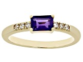 Purple African Amethyst with White Zircon 18k Yellow Gold Over Silver February Birthstone Ring