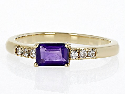 Purple African Amethyst with White Zircon 18k Yellow Gold Over Silver February Birthstone Ring