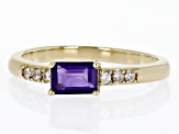 Purple African Amethyst with White Zircon 18k Yellow Gold Over Silver February Birthstone Ring