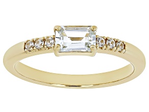 Blue Aquamarine with White Zircon 18k Yellow Gold Over Sterling Silver March Birthstone Ring .52ctw