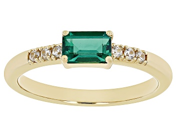 Picture of Green Lab Created Emerald with White Zircon 18k Yellow Gold Over Silver May Birthstone Ring .49ctw