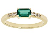 Green Lab Created Emerald with White Zircon 18k Yellow Gold Over Silver May Birthstone Ring .49ctw
