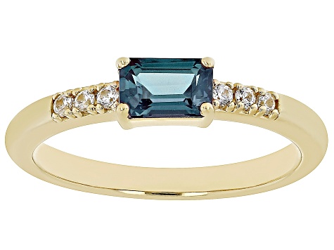 Blue Lab Alexandrite with White Zircon 18k Yellow Gold Over Silver June Birthstone Ring .57ctw