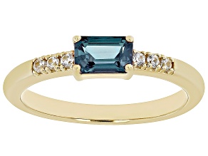 Blue Lab Alexandrite with White Zircon 18k Yellow Gold Over Silver June Birthstone Ring .57ctw