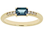 Blue Lab Alexandrite with White Zircon 18k Yellow Gold Over Silver June Birthstone Ring .57ctw