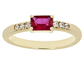 Red Lab Created Ruby with White Zircon 18k Yellow Gold Over Silver July Birthstone Ring .70ctw