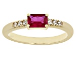 Red Lab Created Ruby with White Zircon 18k Yellow Gold Over Silver July Birthstone Ring .70ctw