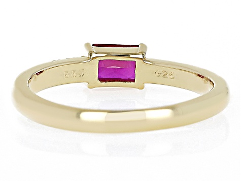 Red Lab Created Ruby with White Zircon 18k Yellow Gold Over Silver July Birthstone Ring .70ctw