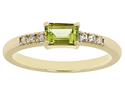 Green Peridot with White Zircon 18k Yellow Gold Over Sterling Silver August Birthstone Ring .58ctw