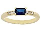 Blue Lab Sapphire with White Zircon 18k Yellow Gold Over Silver September Birthstone Ring .67ctw