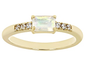 Multi Color Ethiopian Opal with White Zircon 18k Gold Over Silver October Birthstone Ring .37ctw
