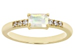 Multi Color Ethiopian Opal with White Zircon 18k Gold Over Silver October Birthstone Ring .37ctw