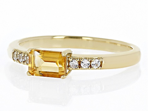Yellow Citrine with White Zircon 18k Yellow Gold Over Silver November Birthstone Ring .58ctw