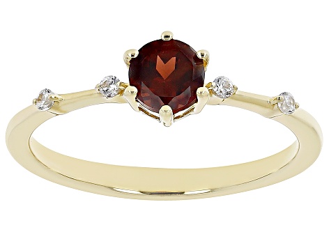 Red Garnet with White Zircon 18k Yellow Gold Over Sterling Silver January Birthstone Ring .62ctw