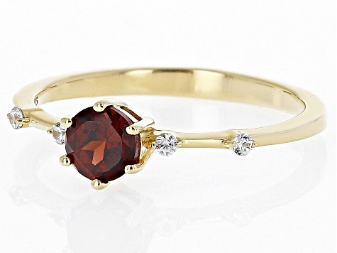 Red Garnet with White Zircon 18k Yellow Gold Over Sterling Silver January Birthstone Ring .62ctw