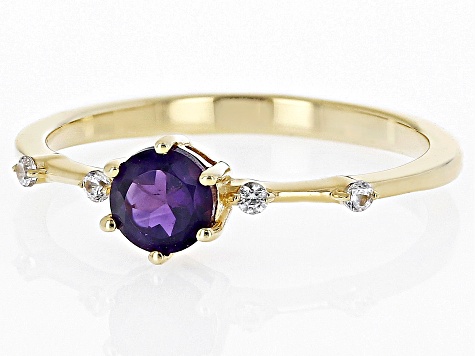 Purple Amethyst with White Zircon 18k Yellow Gold Over Silver February Birthstone Ring .45ctw