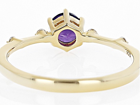 Purple Amethyst with White Zircon 18k Yellow Gold Over Silver February Birthstone Ring .45ctw