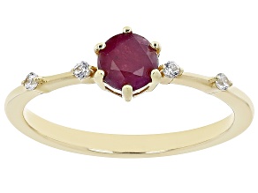 Red Ruby with White Zircon 18k Yellow Gold Over Sterling Silver July Birthstone Ring .75ctw