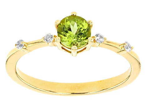 Green Peridot with White Zircon 18k Yellow Gold Over Sterling Silver August Birthstone Ring .58ctw