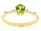 Green Peridot with White Zircon 18k Yellow Gold Over Sterling Silver August Birthstone Ring .58ctw