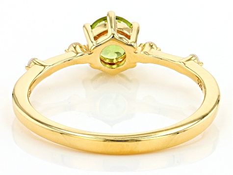 Green Peridot with White Zircon 18k Yellow Gold Over Sterling Silver August Birthstone Ring .58ctw