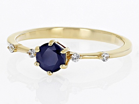 Blue Sapphire with White Zircon 18k Yellow Gold Over Silver September Birthstone Ring .66ctw