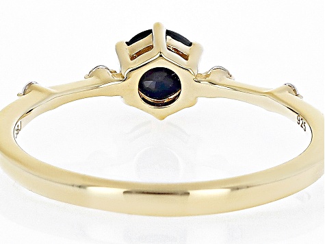 Blue Sapphire with White Zircon 18k Yellow Gold Over Silver September Birthstone Ring .66ctw