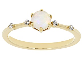 Multi-Color Ethiopian Opal & White Zircon 18k Yellow Gold Over Silver October Birthstone Ring .33ctw