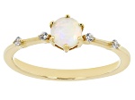 Multi-Color Ethiopian Opal & White Zircon 18k Yellow Gold Over Silver October Birthstone Ring .33ctw