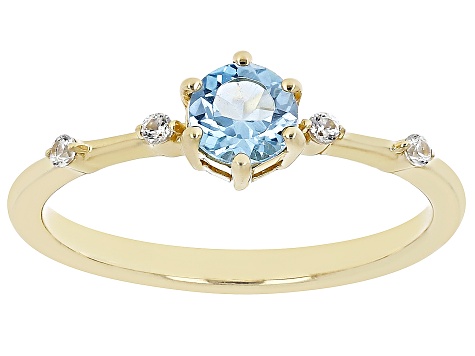 Swiss Blue Topaz with White Zircon 18k Yellow Gold Over Silver December Birthstone Ring .58ctw