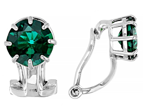 Green  Lab Created Emerald Rhodium Over Sterling Silver May Birthstone Clip-On Earrings 1.60ctw