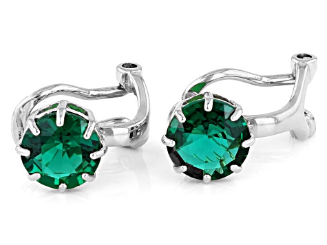 Green  Lab Created Emerald Rhodium Over Sterling Silver May Birthstone Clip-On Earrings 1.60ctw