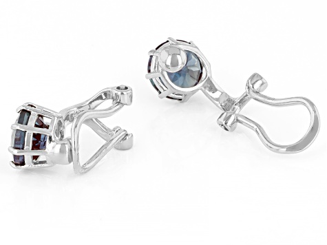 Blue Lab Created Alexandrite Rhodium Over Sterling Silver June Birthstone Clip-On Earrings 2.81ctw