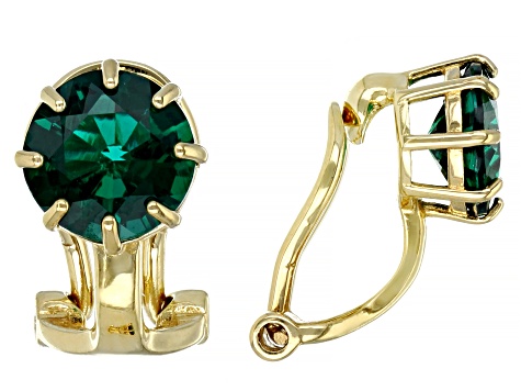 Green Lab Emerald 18k Yellow Gold Over Sterling Silver May Birthstone Clip-On Earrings 1.60ctw