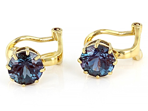Blue Lab Created Alexandrite 18k Yellow Gold Over Silver June Birthstone Clip-On Earrings 2.81ctw