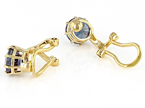 Blue Lab Created Alexandrite 18k Yellow Gold Over Silver June Birthstone Clip-On Earrings 2.81ctw