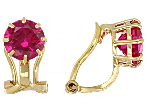 Red Lab Created Ruby 18k Yellow Gold Over Sterling Silver July Birthstone Clip-On Earrings 3.06ctw