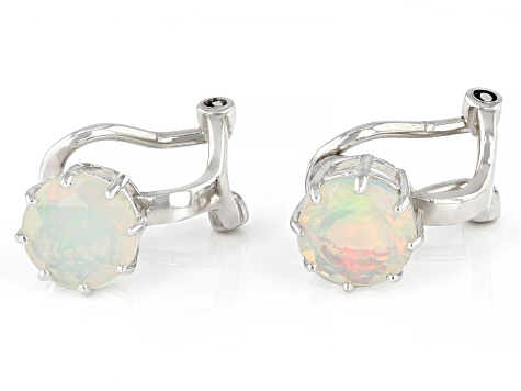 Multi-Color Ethiopian Opal Rhodium Over Sterling Silver October Birthstone Clip-On Earrings 1.31ctw
