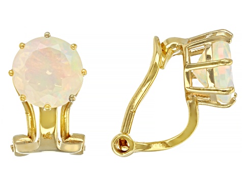 Multi-Color Ethiopian Opal 18k Yellow Gold Over Silver October Birthstone Clip-On Earrings 1.31ctw