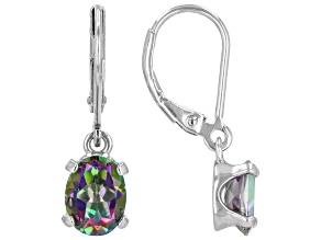 Mystic Fire® Green Topaz Rhodium Over Sterling Silver Solitaire Dangle Earrings 3.10ctw