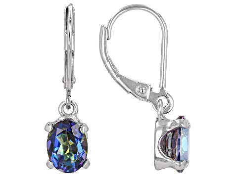 Mystic Fire® Blue Topaz Rhodium Over Sterling Silver Dangle Solitaire Earrings 3.10ctw