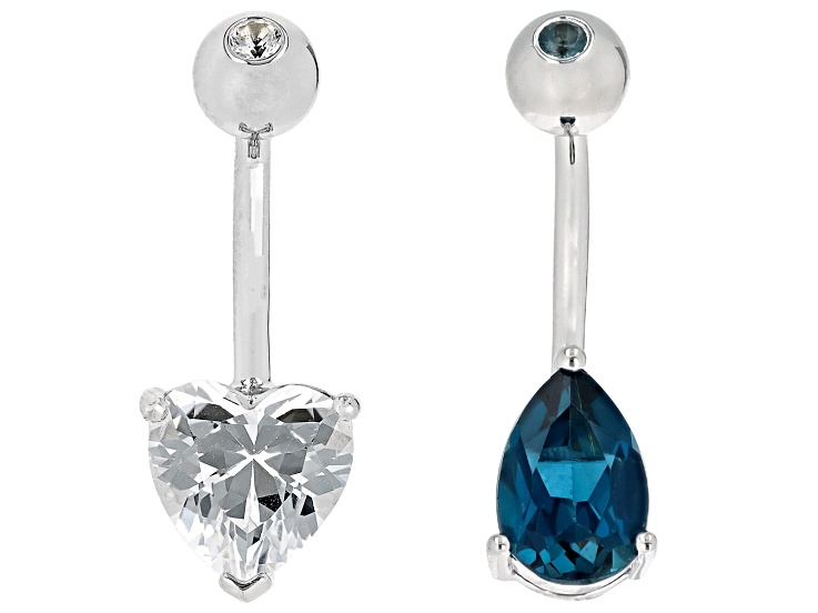 London Blue Topaz Rhodium Over Sterling Silver Navel Ring Set of 2 3.38ctw
